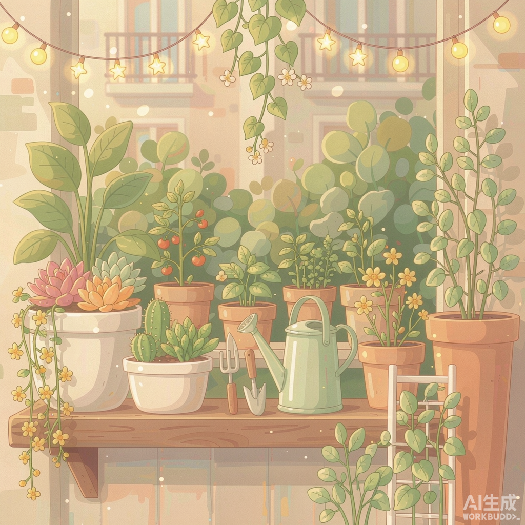阳台小花园插画